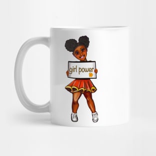 Girl power black anime manga girl cheerleader with Afro hair in puffs, brown eyes and dark brown skin side profile. Hair love ! Mug